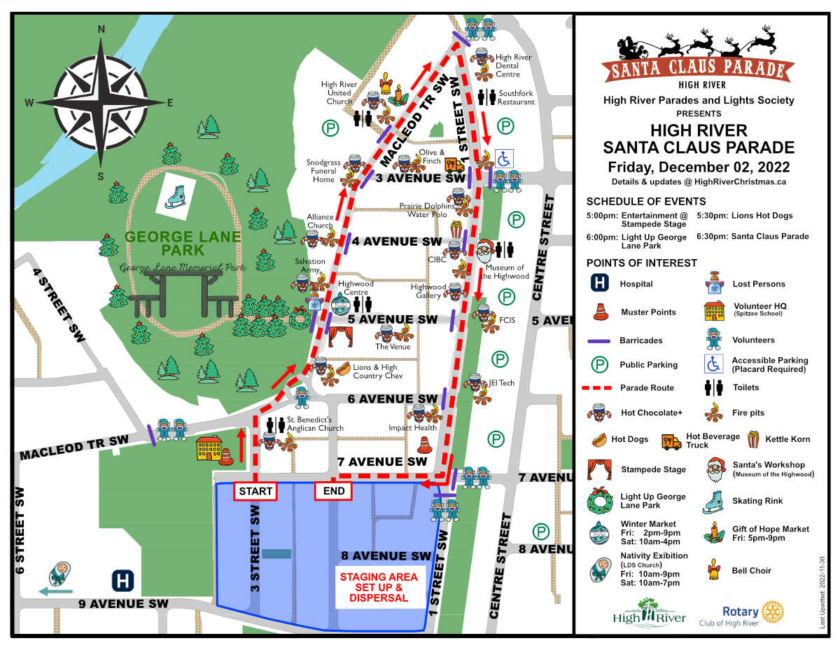 2022 Santa Claus Parade route and activities marked in downtown High River