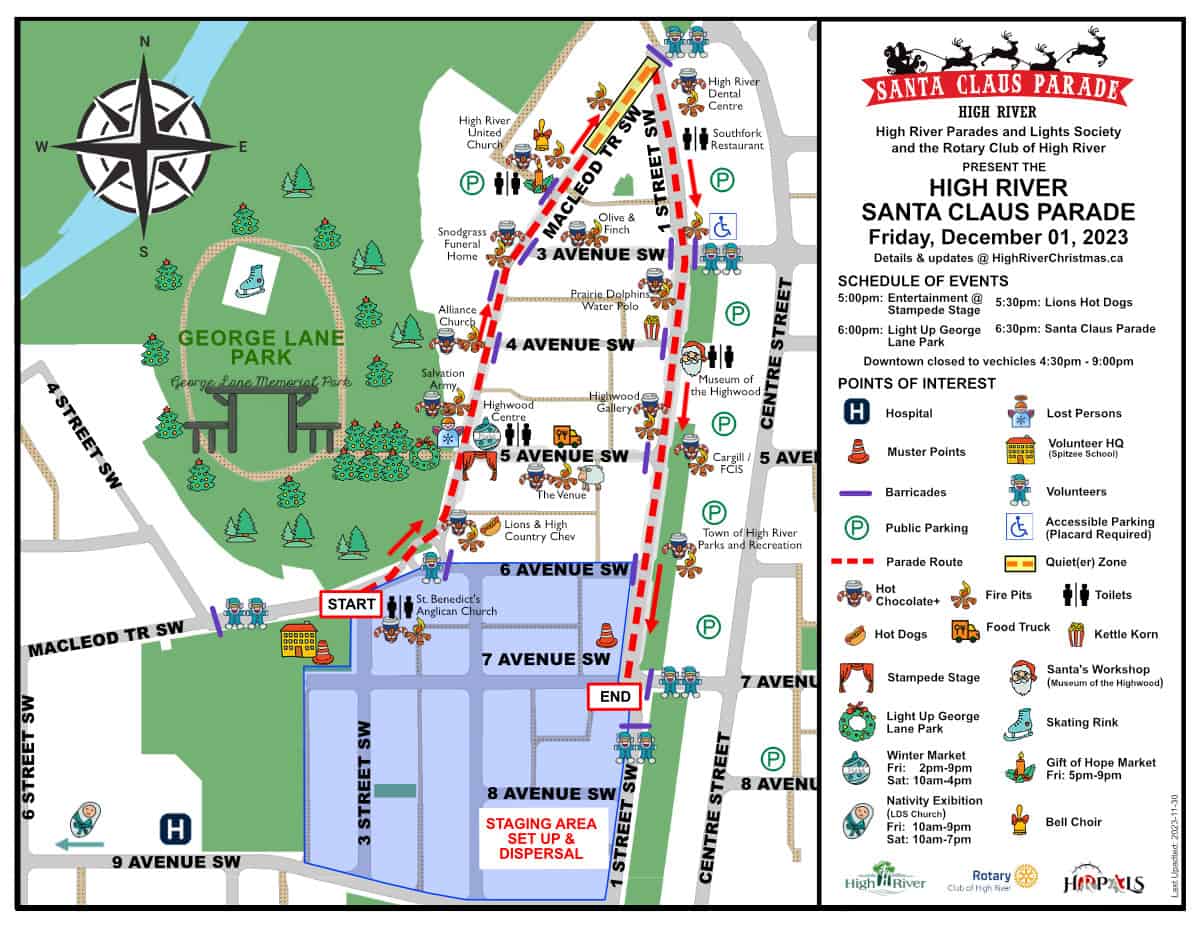2023 Santa Claus Parade route and activities marked in downtown High River
